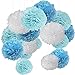 Produktbild 15er Set Pompoms Deko Bunt Seidenpapier Pompons für Hochzeit, Geburtstag, Party Blau Flach Blau Weiß