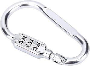MAGT Combination Lock, D Type Padlock Travel Bag Luggage Lock Carabiner Suitcase Lock for Outdoor (Color : Silver)