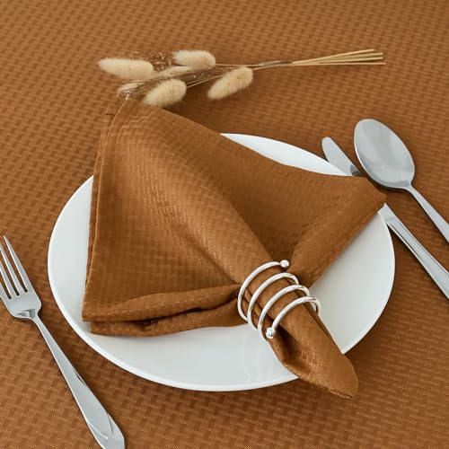 Image of maxmill Fall Cloth Napkins 20 x 20 Inch Weaved Texture Design Soft Comfortable Luxury Serviette for Harvest Thanksgiving Family Dinners Weddings Parties and Banquets Set of 4 Pieces, Amber