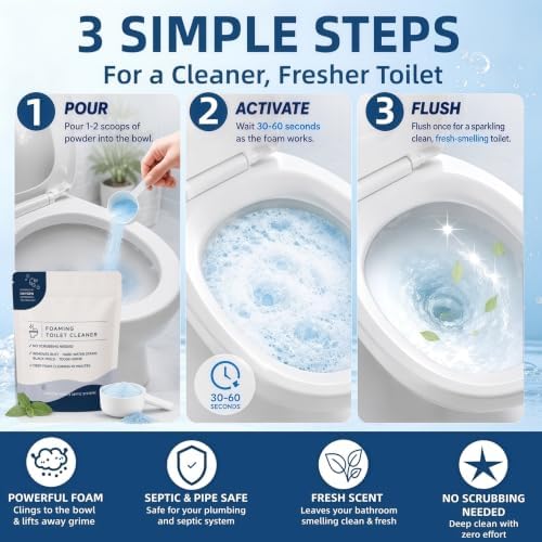 Restorabowl Toilet Cleaner, Foaming Powder, Stain Remover, No Scrub,2 Bags - 5
