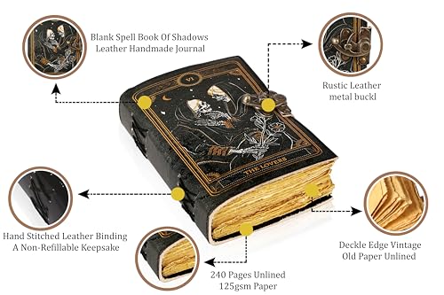 Cuaderno vintage antiguo Los Amantes en piel, el regalo gótico ideal para hombres y mujeres 5