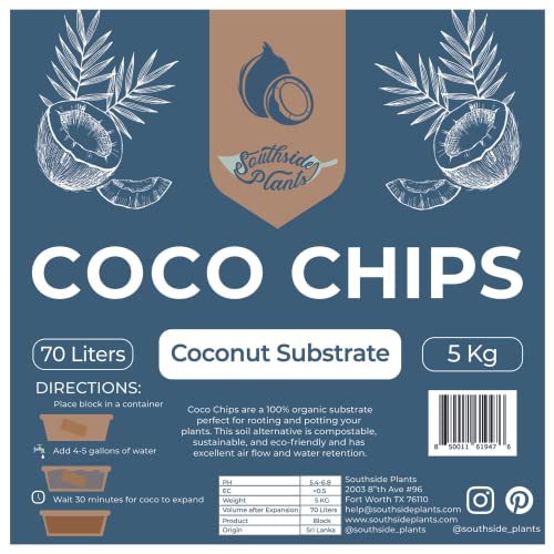 Southside Plants Coco Chip Medium Coconut Substrate For Garden Potting Soil - 100% Organic & Eco-Friendly 11 Lb Brick For Indoor & Outdoor Flowers Plants Growth – 5 Kg #TOP1