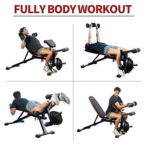 Adjustable Weight Bench Multipurpose Incline Decline Heavy Duty Exercise Bench with Leg Extension and Leg Curl for Strength Training Workout Home Gym