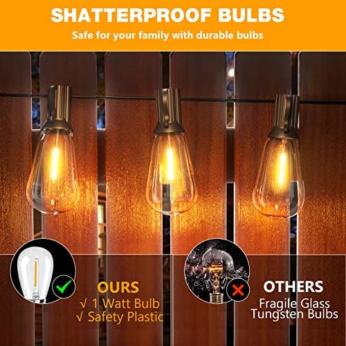 SUWIN 60FT Outdoor LED String Lights, ST38 Garden String Lights Mains Powered,Waterproof LED Outdoor Festoon Lights, 30+1 Bulbs 2700K Outside Patio String Lights for Décor Cafe Party Wedding