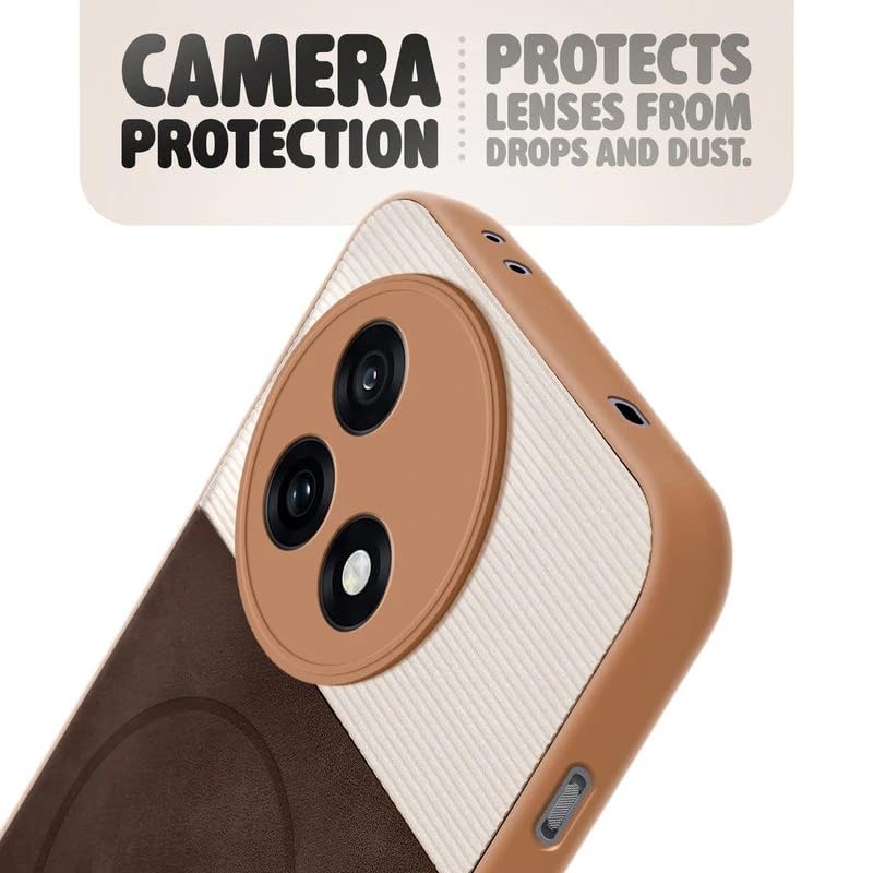 Image of Bintage Mac Safe Design Hard Slim Back Case | Soft Border Camera Protect | Dual PU Leather Finish Back Cover Compatible for Vivo Y39 5G - White & Cherry Brown