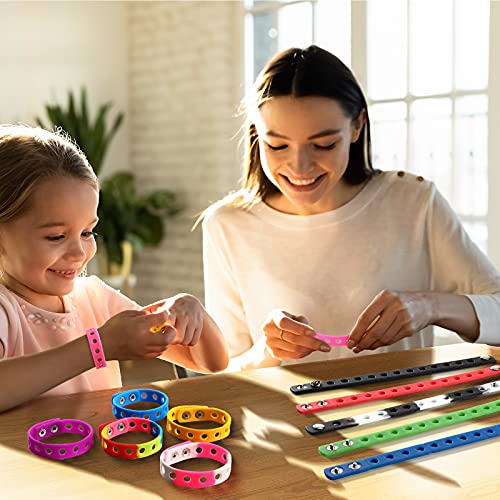 Image of MTLEE 12 Pieces Silicone Charm Rubber Bracelets Silicone Wristbands Adjustable Bracelets with Holes for Shoe Charm Girls Boys Birthday Party Award