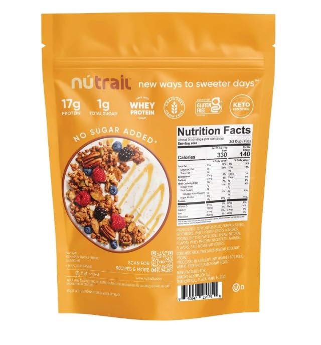 Nunu-Trail Honey Nut Protein nut Granola, No Sugar Added, 22 oz