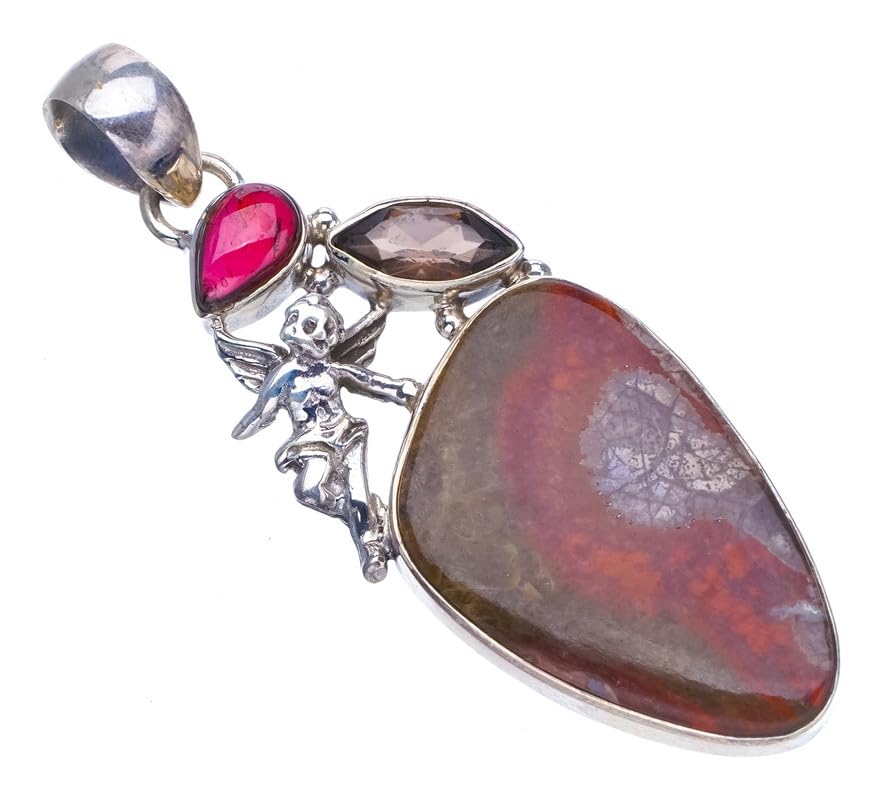 Pendentif Jaspe Océan Quartz Fumé Améthyste Argent 925 F6600