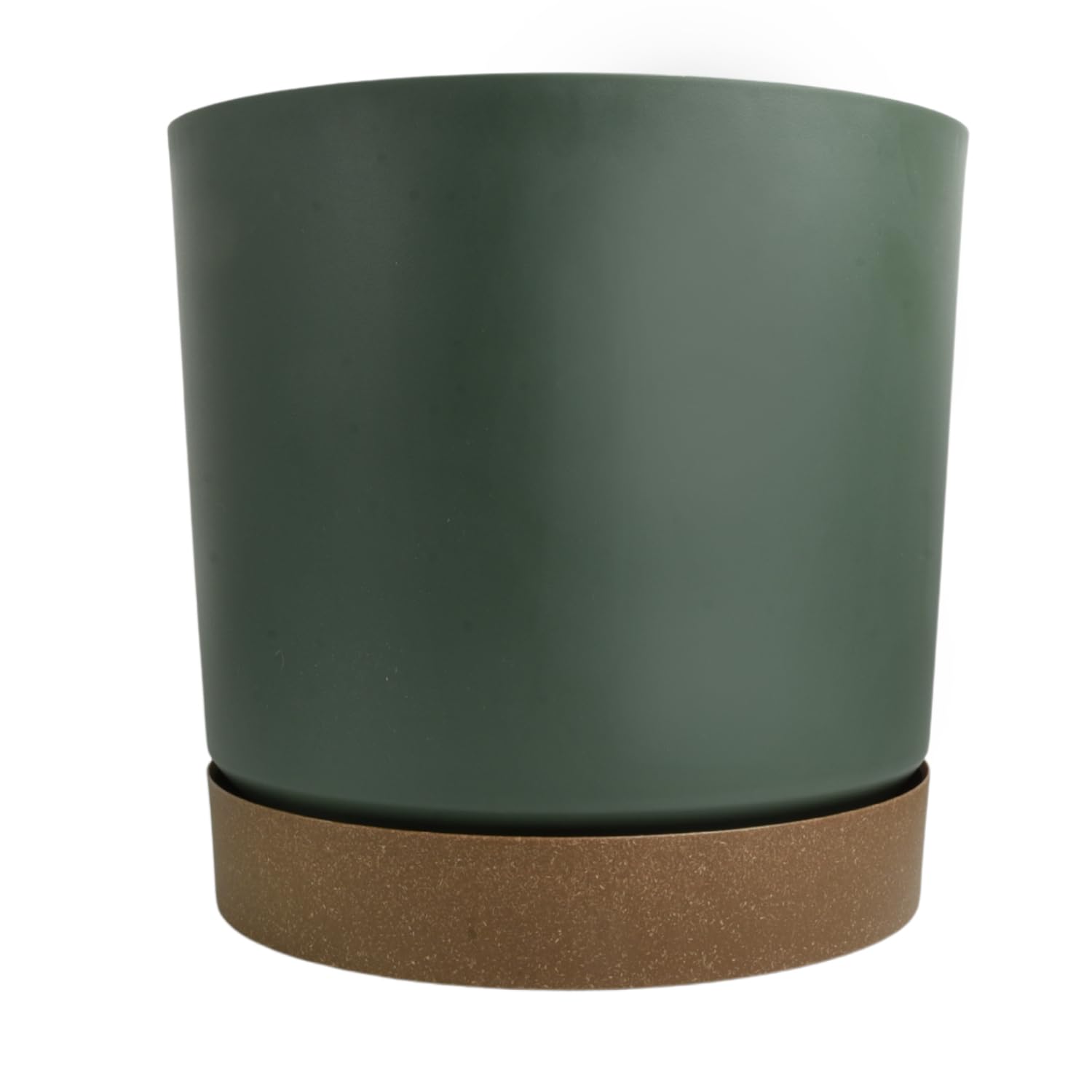 Flower Pot Planter with Saucer Two Tone Matt Modern Decor Plastic Modern Cylindrical Planter with Drainage Holes Lightweight & Weather-Resistant Indoor & Outdoor (Pine Green, 14.5L (D292mm x H283mm))