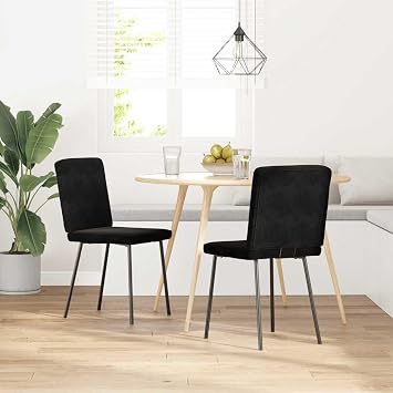Modern Dining Chair Set of 2, Black Velvet Upholstered Side Chairs with Sturdy Plywood Frame and Metal Tapered Legs for Kitchen, Dining Room, Office, Comfortable and Stylish Seating