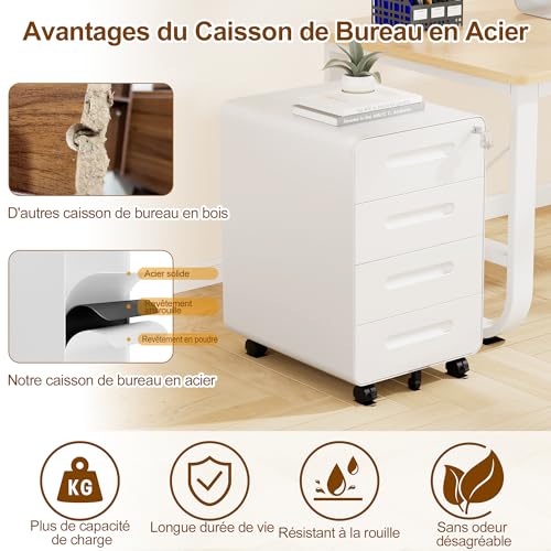 Caisson bureau 4 tiroirs verrouillable acier HOMSTEEL