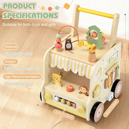 Pithfor Wooden Activity Cube Push Walker, Wooden Baby Walker, Montessori Toys for Babies 10-12 Months 1 2 3 Years Old Boys & Girls, Help Learning to Walk & Sit-to-Stand - Image 2