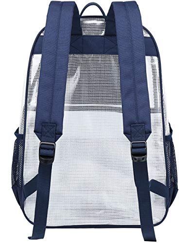 Mygreen Heavy Duty Clear Bookbag Durable Plastic Transparent Clear Backpack For School Work Boy Men (Dark Blue, Large) #TOP2
