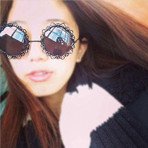 Mily Womens Vintage Hollow Lace Metal Flower Frame Round Sunglasses from2
