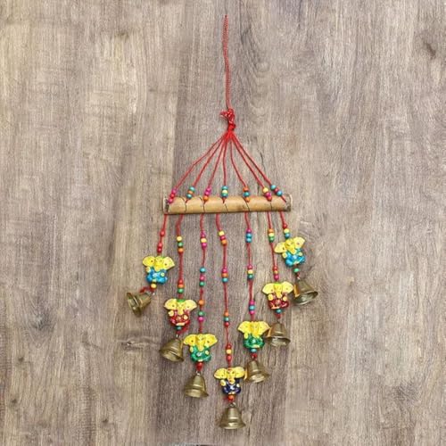 Image of Bindian Handcrafted Rajasthani Wind Chime with Bells, Multicolour, 72x23 cm, Traditional Wall Hanging for Home, Garden & Balcony (Ganesha-1)