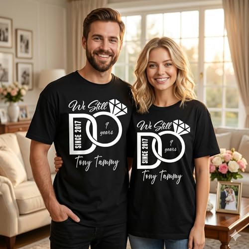 Image of Anniversary Matching Shirts, for Couple, Heart Design T-Shirt Set, Wedding Present, Honeymoon Outfit