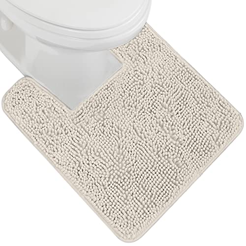 Image of Gorilla Grip Plush Absorbent Shaggy Chenille Bath Rug Mat for Toilet Base with Rubber Backing, Machine Washable, Microfiber Bathroom Contour Mats for Toilets, Bath Room Decor, Square, 22.5x19.5, Cloud