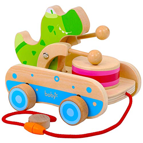 Wooden Baby Toys Car, Crocodile Beating Drum Pull Along Toddler Toy,Developmental Toy For 1 Year Old Girl Boy Birthday Gift #TOP6
