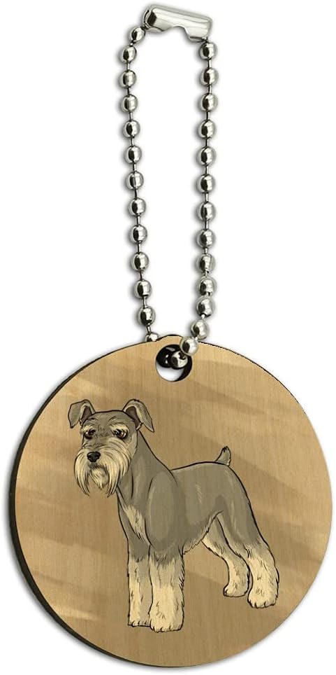 ミニチュアシュナウザー犬木製木製ラウンドキーチェーンキーチェーンリング。