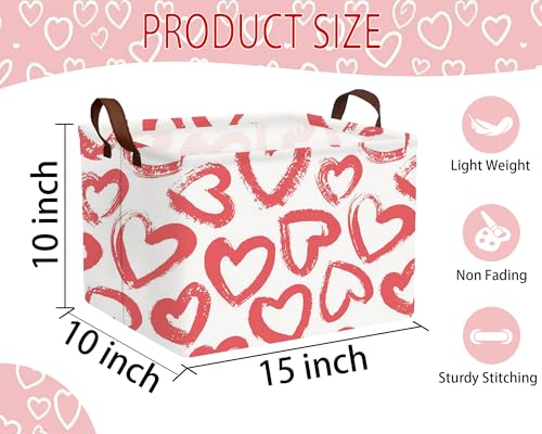 Image of Large Valentine's Day Basket Heart Shaped Storage Bin for Gifts Collapsible Organizer Room Decor (Red Big Love)
