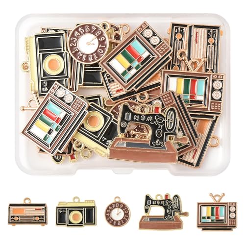 MakemadeDIY 25Pcs Vintage Enamel Charms 5 Styles Colorful Cute Vintage