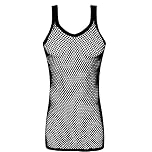 Mens String MESH Vest Fishnet Cotton Gym Muscle Training Tank Rasta Tops Shirt[Black,M]