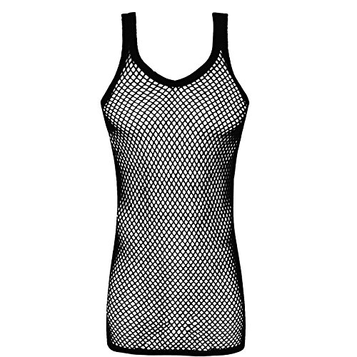 Image of Mens String MESH Vest Fishnet Cotton Gym Muscle Training Tank Rasta Tops Shirt[Black,L]