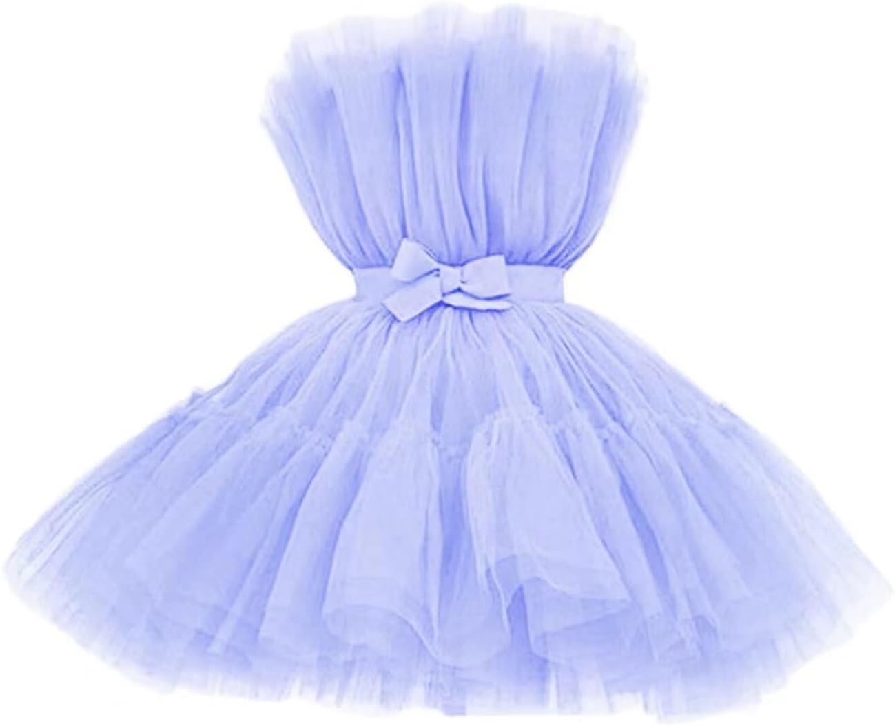 WDBFY Tiered Tulle Homecoming Dresses Strapless Bow Puffy Short Prom Dress Ruffle Mini Cocktail Gowns Poofy Tutu Dress