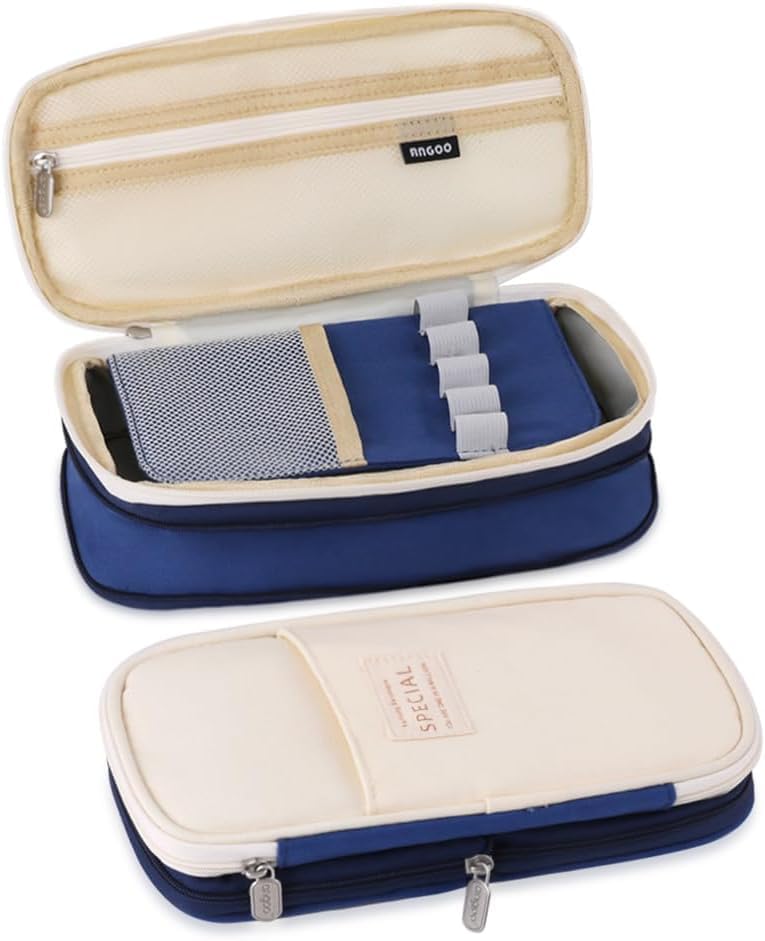 Image of LABUK Capacity Pencil Case Pouch, Cute Big Capacity Zipper Cases Pen Portable Office Stationery Makeup Bag, Desk Organizer for College Adults Women Men (Cotton Blue)