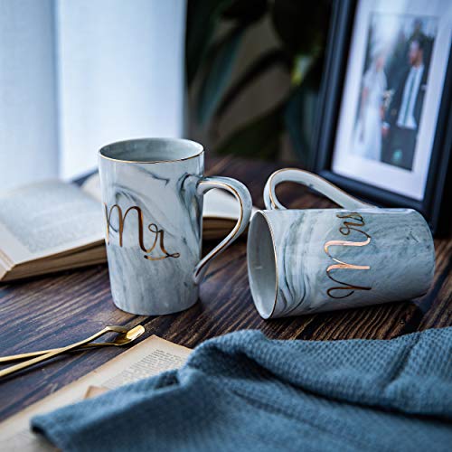 Jumway Mr and Mrs Coffee Mugs - Wedding Gifts - Mr and Mrs Mugs Set - for Bride and Groom - Gifts for Bridal Shower Engagement Wedding and Married Couples Anniversary - 14 Oz Grey - Image 4