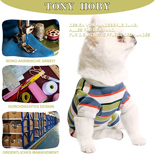 TONY HOBY Hundeschlafanzug, Hunde-Overall, buntes Hundeshirt, Hunde-OP-Behandlungsanzug für kleine und mittelgroße Hunde (blau&weiß - Männlich, S)