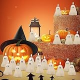 20 Pieces Ghost Candles, Halloween Decoration Candles, White Soy Wax Horror Spooky Tea Lights Candles Set Goth Gifts for Ghost Decor Fall Decor Halloween Party Home Bedroom Room Table Decorations
