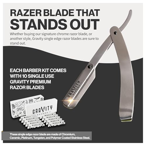 Image of Gravity Razors Professional Straight Razor - Minimal Exposure Straight Razor Kit with 10 Gravity Premium Blades, .5mm Exposed (Chicago)