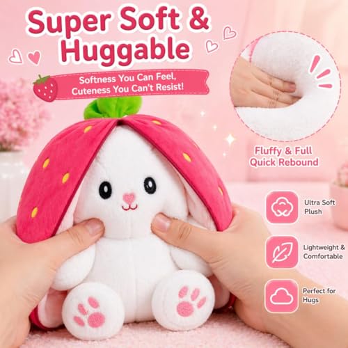 Image of ADORA Reversible Bunny,Cute Rabbit Sofa Pillow Stuffed Strawberrry Bunny