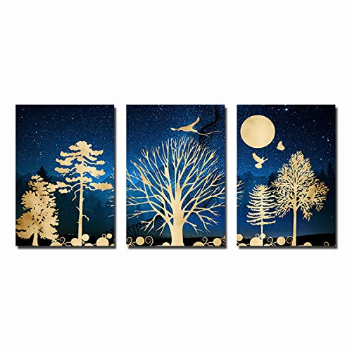 Paysage Toile Abstrait Nordique Arbres d'or | Affiches et Gravures Art Mural 50x70