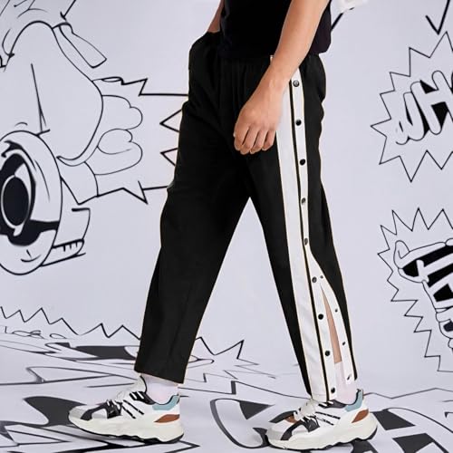 Mens Tear Away Basketball Pants Open Bottom High Split Snap Sweatpants Loose Fit Casual Post Surgery Trousers3