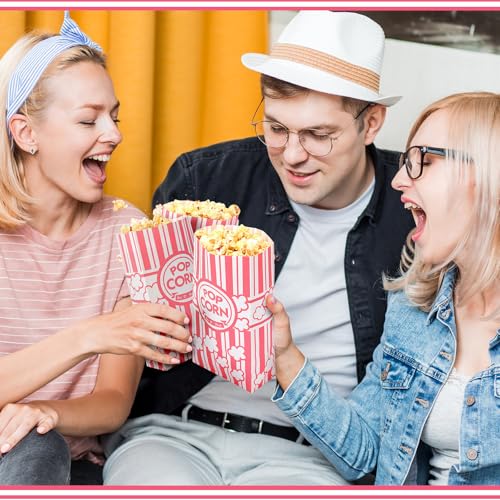 Image of 200 Pcs Paper Popcorn Bags Bulk 2 oz Large Flat Bottom Boxes Red and White Disposable Container Sleeve Movie Night Popcorn Bucket for Retro Movie Themed Party Carnival Supplies (Pink and White)