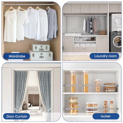 Image of Shower Curtain Rod Tension Curtain Rod 30-64 Inch Silver Shower Rod Curtain Rod no Drilling Expandable Tension Curtain Rod Spring Curtain Rod for Bathroom Closet Doorway Door