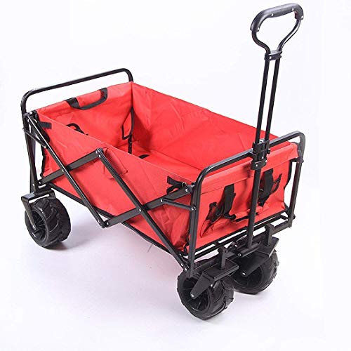 KJRJTC Sports Collapsible Outdoor Utility Wagon, Camping Shopping Fishing Cart，Red