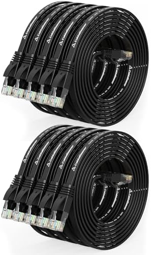 Cat 6 Ethernet Cable 5 ft 10 Pack,Flat Internet Network Cord - Cat6 Ethernet Patch Cable Short - Black Computer Cable with Snagless RJ45 Connectors