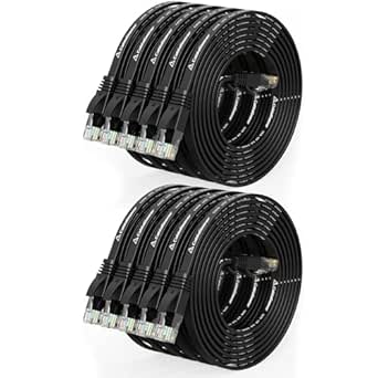Cat 6 Ethernet Cable 5 ft 10 Pack,Flat Internet Network Cord - Cat6 Ethernet Patch Cable Short - Black Computer Cable with Snagless RJ45 Connectors