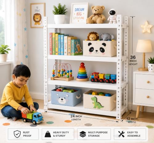 Image of Perfect Rack 4 Shelf Multipurpose Steel Storage Rack for Home, Kitchen, Bedroom, Office & Store | Heavy Duty Metal Shelving Unit | 36 Inch Height x 24 Inch Length x 12 Inch Width cover (white)