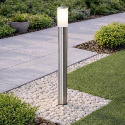 CGC Lighting Stainless Steel Silver Outdoor Post Bollard Outdside Light Indoor Garden Patio Porch...