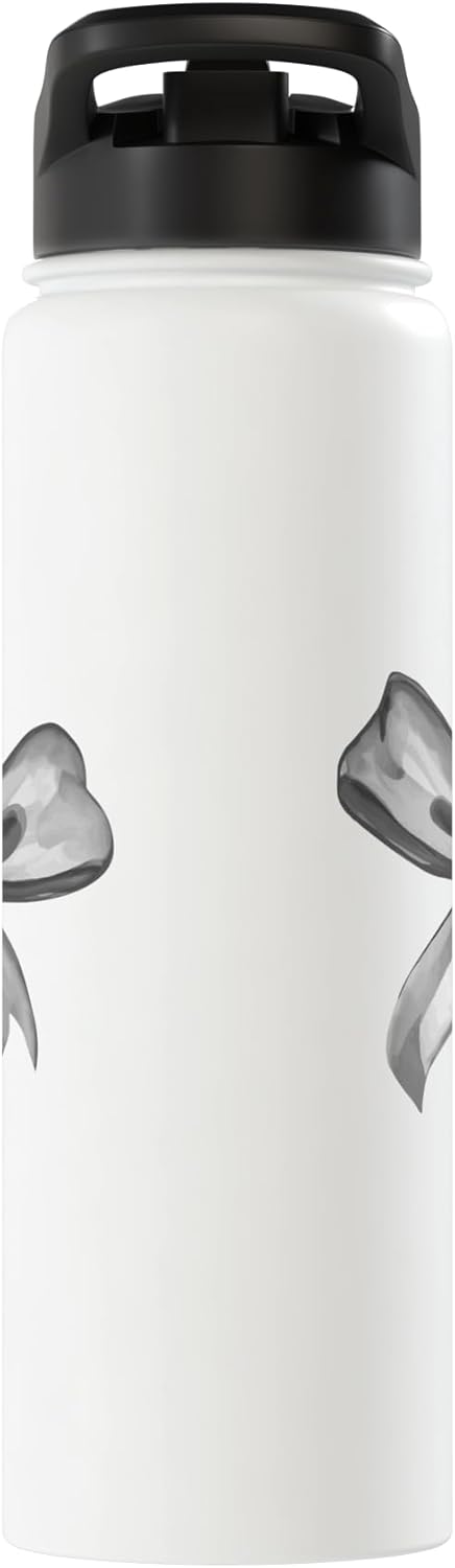 Aesthetic Coquette Black and White Bow in Watercolor Stainless Steel Insulated Water Bottle