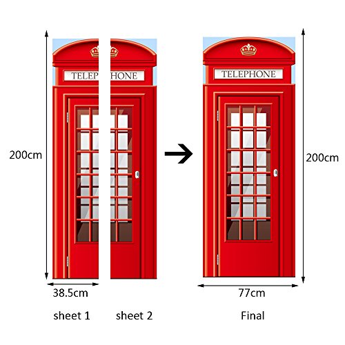 Modern Art Phonebooth 3D Door Sticker, Peel And Stick Vinyl Door Mural Decals For Home Decor, 30.3X78.7"(77X200Cm), 2 Pcs Set #TOP4