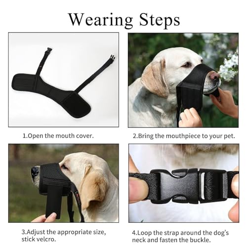 Maulkorb für Hunde, Maulkorb mit Klettverschluss Weich, Verhindert Beißen, Sicher Atmungsaktives Bellen und Kauen, mit Verstellbarer Schlaufe, Atmungsaktives Mesh - Schwarz, M