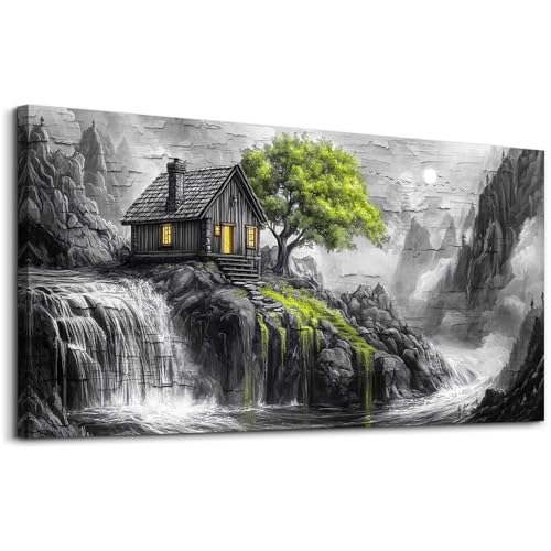 ERQINHUA Black And White Wall Art Canvas Wall Painting For Living Room Large Wall Decor For Bedroom Office Mural Green Tree Landscape Picture Artwork Modern Inspiration Posters Home Decor 24"X48"