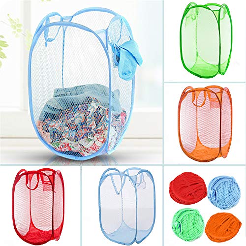 Image of Qtopun Mesh Popup Laundry Hamper Foldable Laundry Basket Portable Dirty Clothes Basket Collapsible Dirty Clothes Hamper for Bedroom, Kids Room, College Dormitory and Travel (Orange)