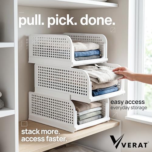Image of VERAT 4 Pieces Storage and Organisers /Wardrobe Organizer Storage /Plastic Wardrobe /Cloth Adjustable for Foldable /Clothes Organizer Foldable Shirt /Almirah /Cupboard /Cupboard Stackbale Clothes(White)