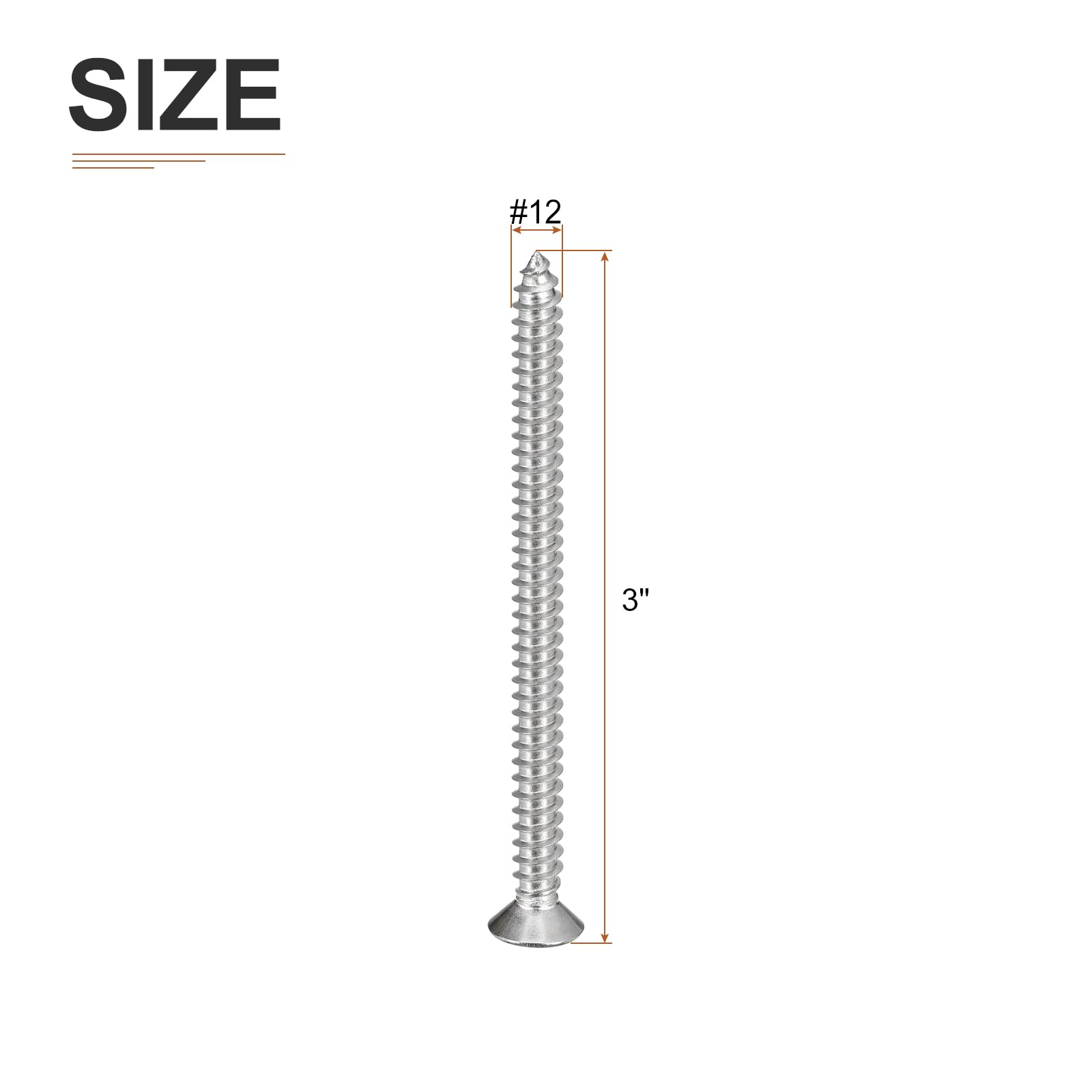 DTGN 25Pcs #12x3" Flat Head Wood Screws, 304 Stainless Steel Phillips Self Tapping Screws - Good for Woodworking Furniture - Silver - Image 2